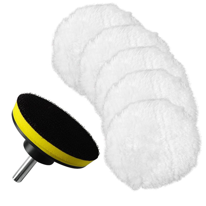 Quadafy 7 Piece 3 Inch Wool Buffing Pad, Drill Buffer Connecting M10 Drill Adapter, Buffing Pads, for Car Polishing and Waxing, Painting Tabletops, Old Leather Sofas, Tile Polishing - Image 1
